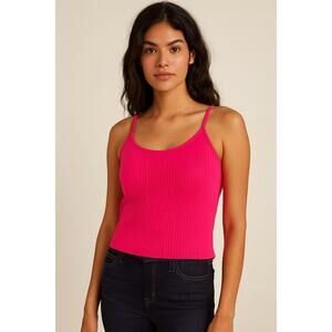 Old Navy Pink Ribbed Cropped Cami XL Built-In Bra Stretch